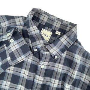 ROWM‎ Mens Long Sleeve Button Down Shirt Size Large Blue Plaid Casual